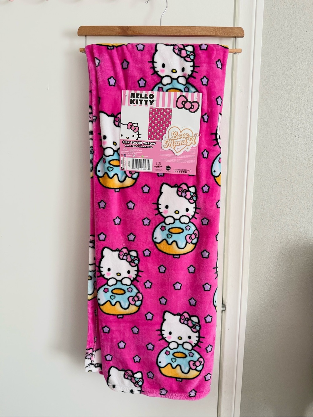 Hello Kitty Bright Pink Fleece Throw with White and Blue Accents